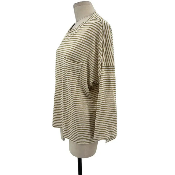 Boden Ottilie Linen Jersey Top Gold Ivory Stripe Size US 14 - Picture 6 of 12